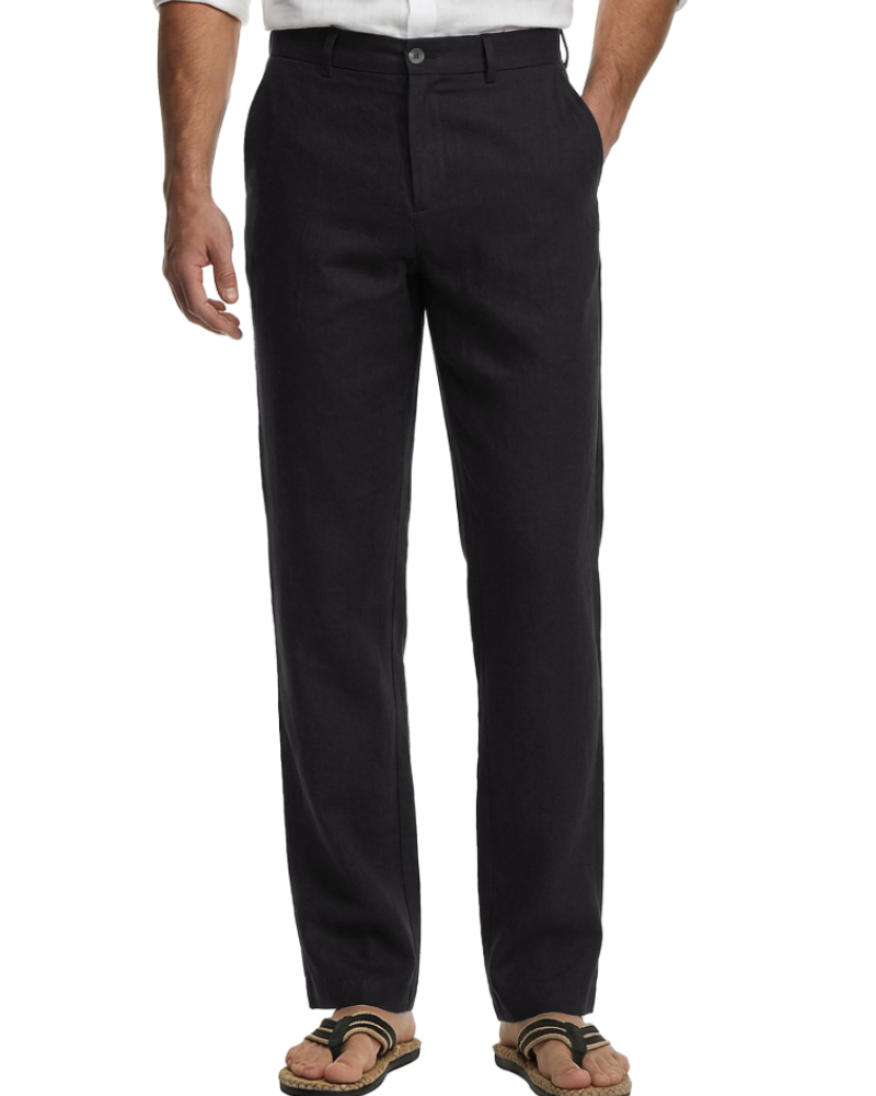 Lachlan Men's Cotton Linen Trousers – Straight Leg Smart Casual Trousers