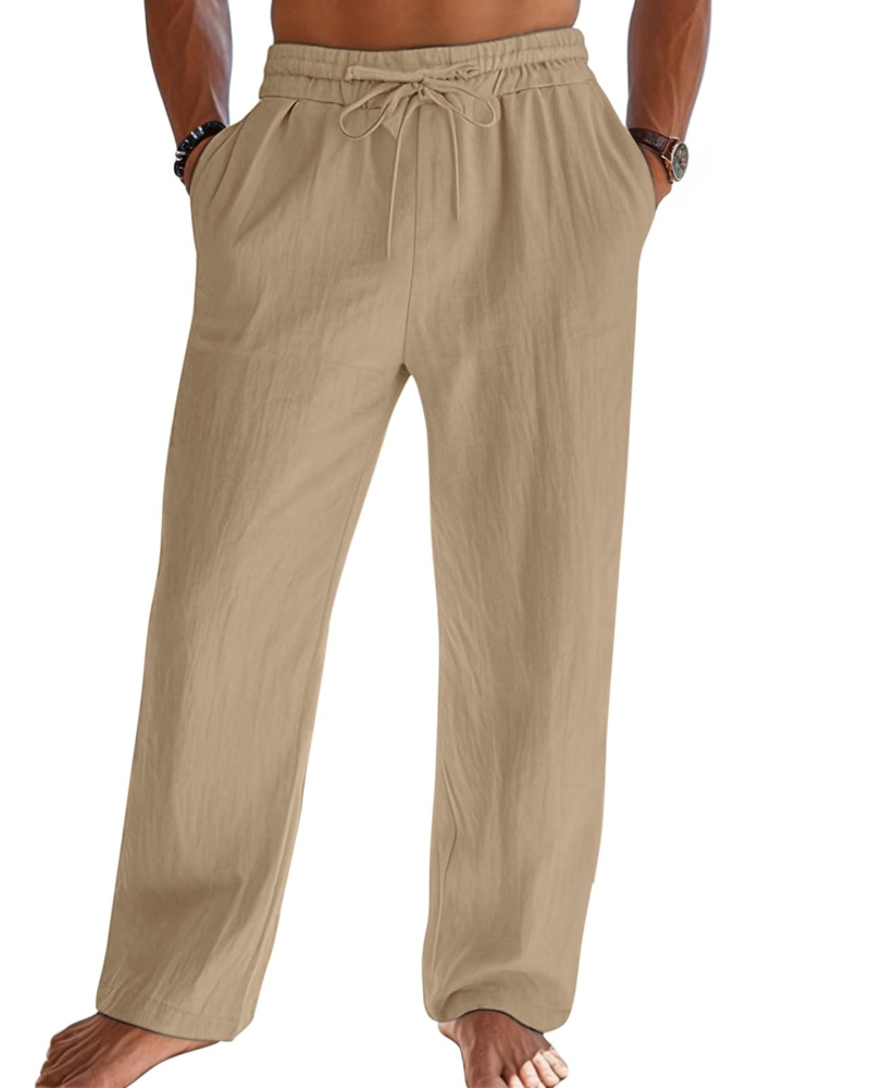 Bryce Men's Cotton Linen Drawstring Trousers – Loose Fit Casual Summer Pants