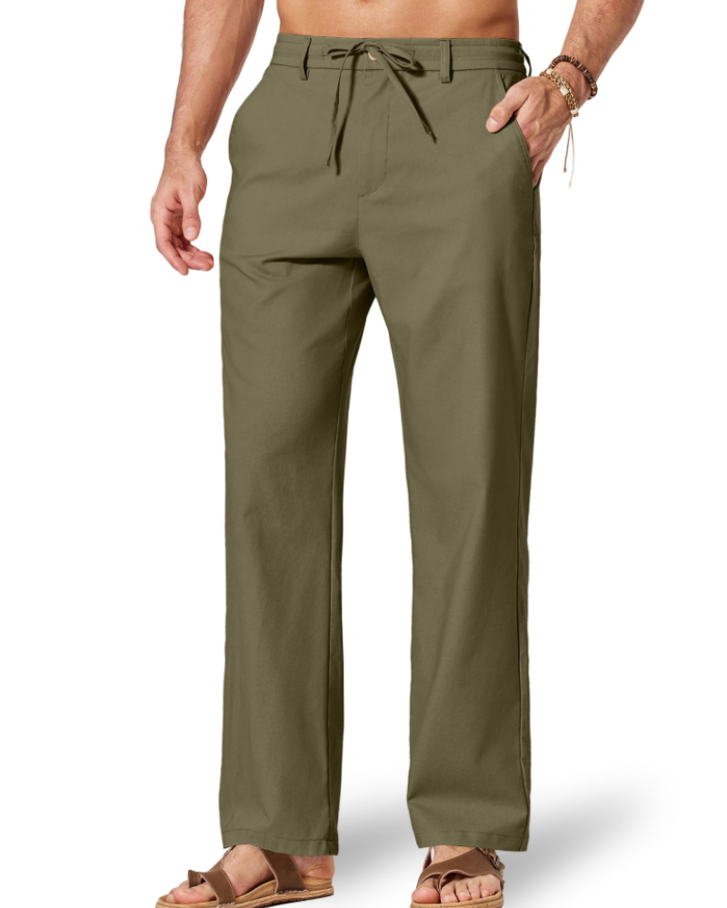 Gareth Men's Cotton Linen Drawstring Trousers – Elastic Waist Casual Summer Pants