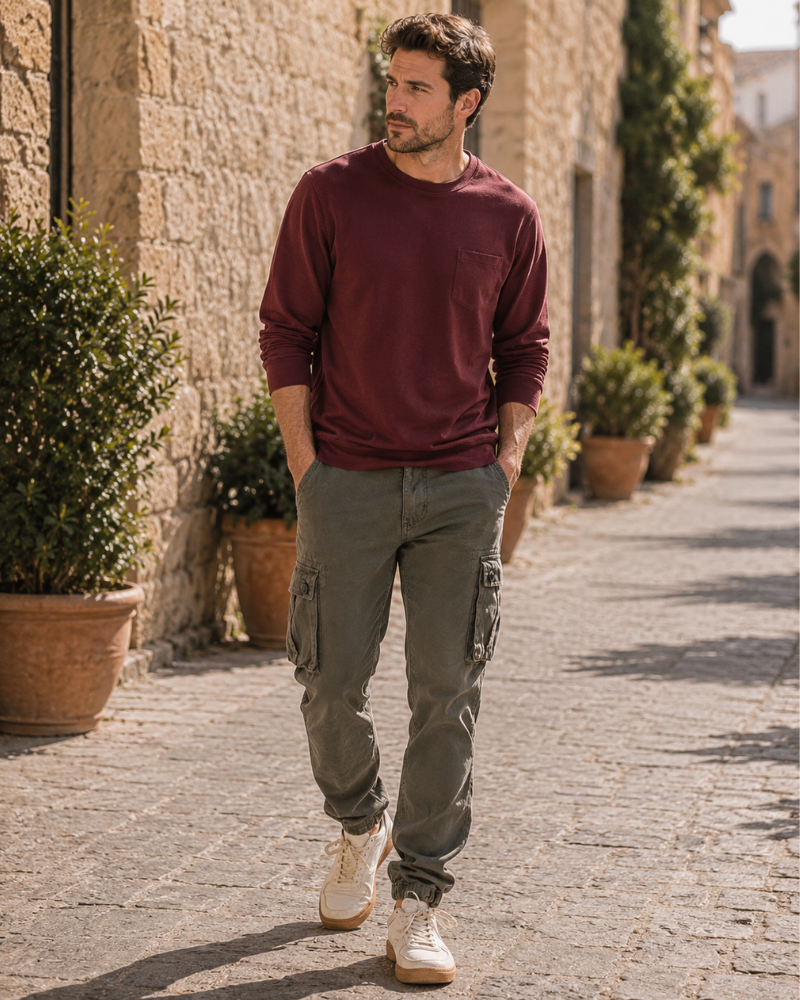 Rhys Men's Cargo Trousers – Cotton Work Pants with 6 Utility Pockets