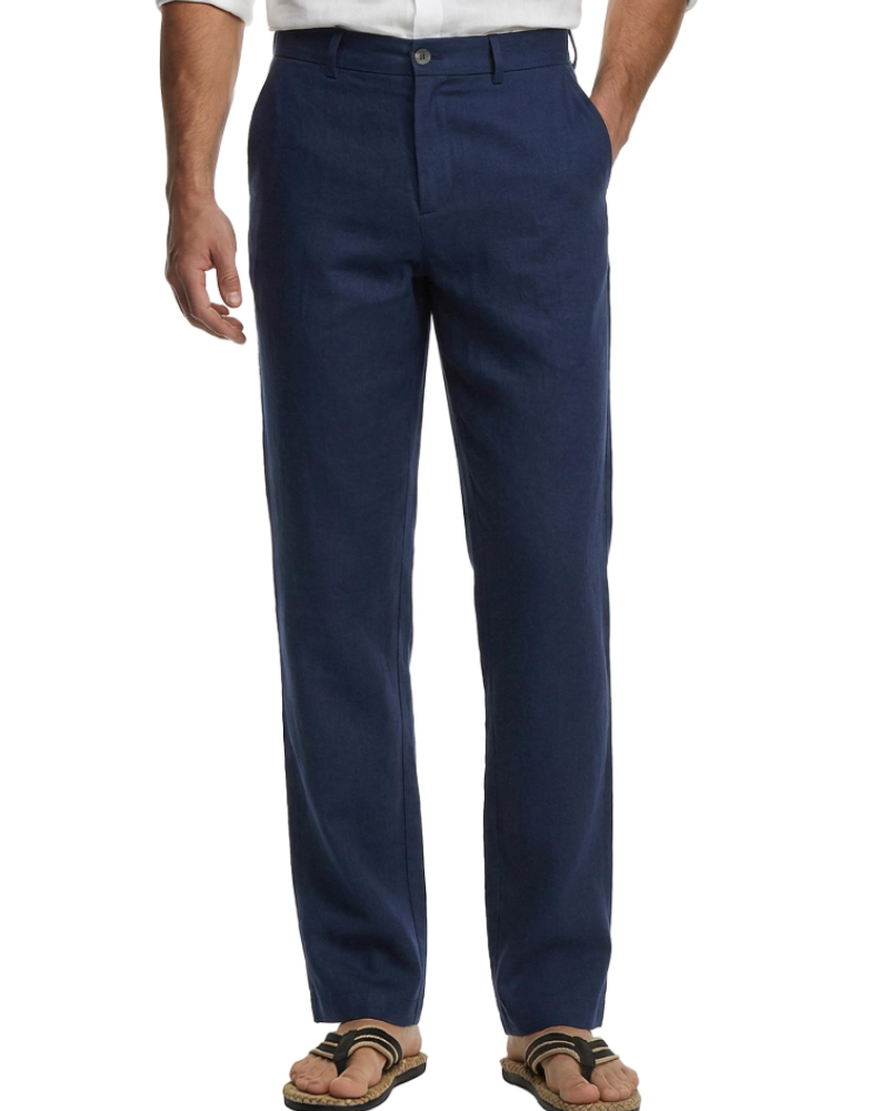 Lachlan Men's Cotton Linen Trousers – Straight Leg Smart Casual Trousers