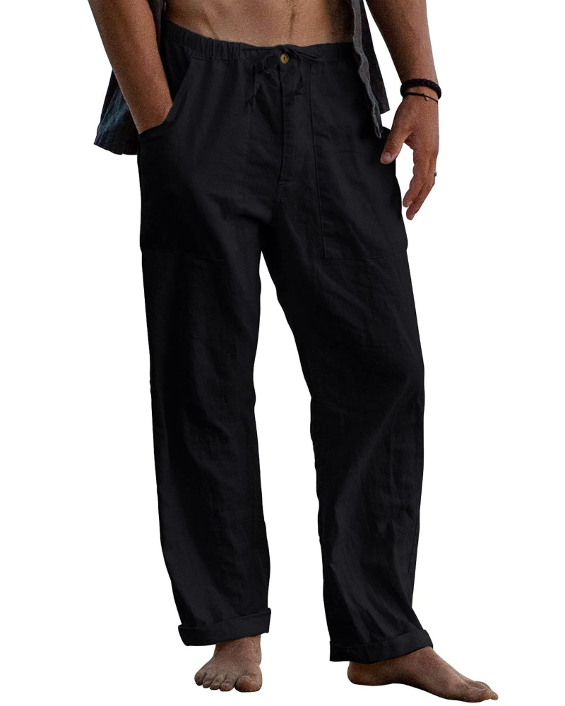 Callan Men's Cotton Linen Trousers – Elastic Waist Casual Summer Pants with Pockets