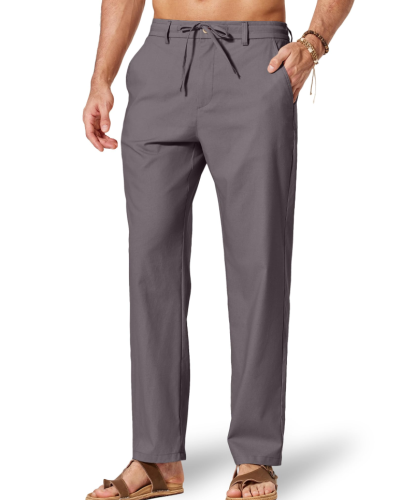 Gareth Men's Cotton Linen Drawstring Trousers – Elastic Waist Casual Summer Pants