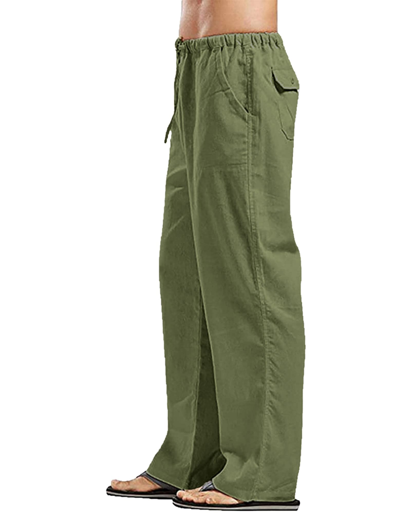 Mitchell Men's Linen Drawstring Trousers – Elastic Waist Straight Leg Casual Pants
