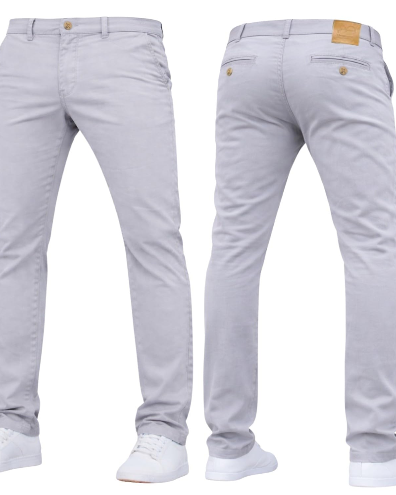 Elliot Men's Slim Fit Chino Trousers – Stretch Cotton Zip-Fly Casual Pants