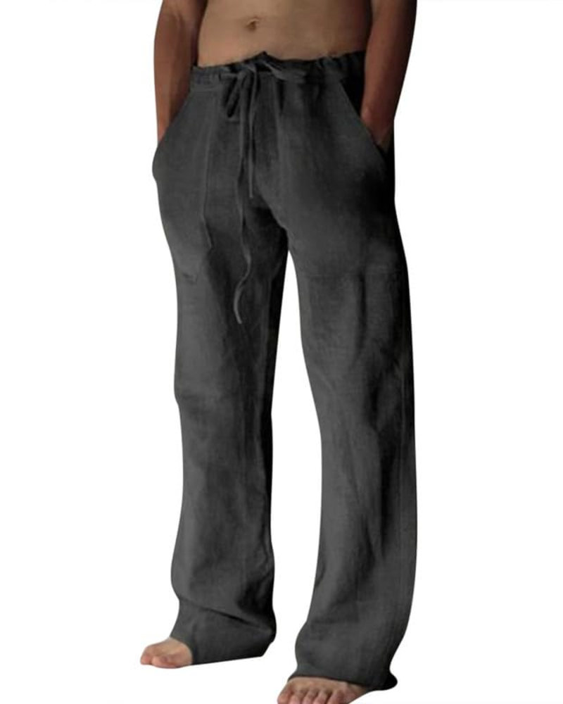 Carter Men's Cotton Linen Drawstring Trousers – Loose Fit Casual Summer Pants