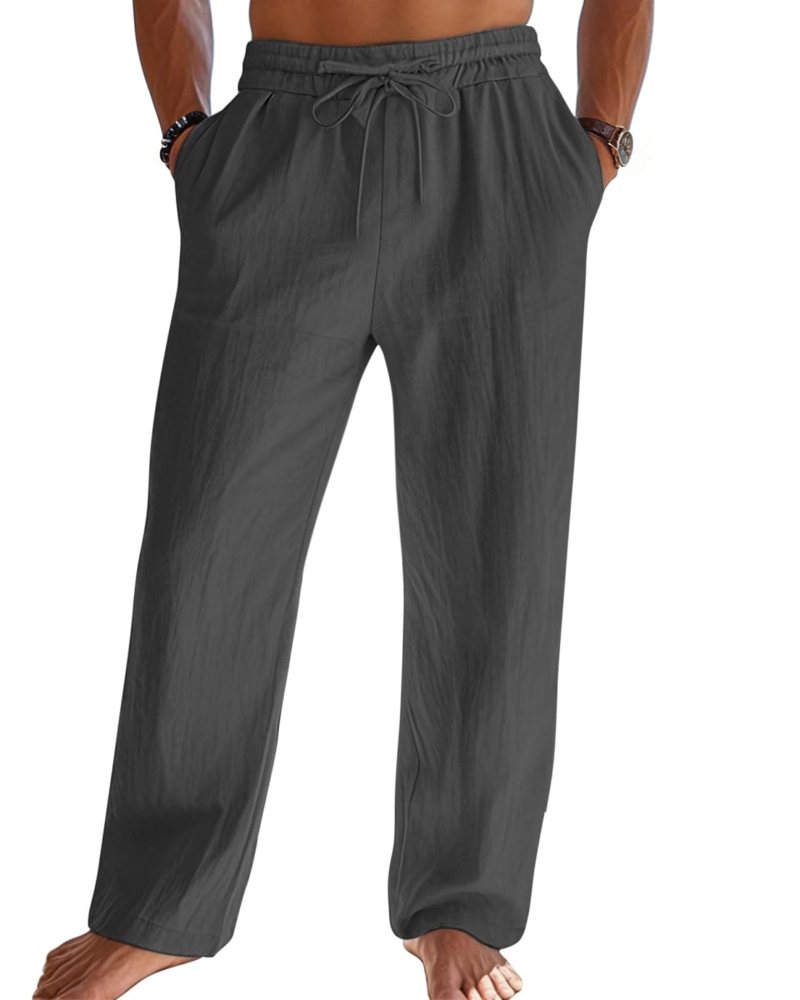 Bryce Men's Cotton Linen Drawstring Trousers – Loose Fit Casual Summer Pants