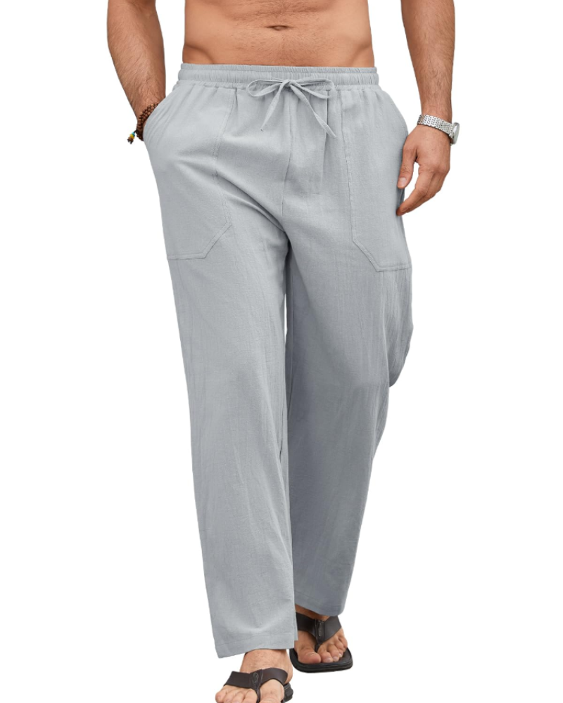 Brennan Men's Cotton Linen Drawstring Trousers – Elastic Waist Casual Summer Pants