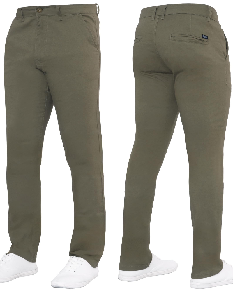 Declan Men's Slim Fit Chino Trousers – Stretch Cotton Zip-Fly Casual Pants