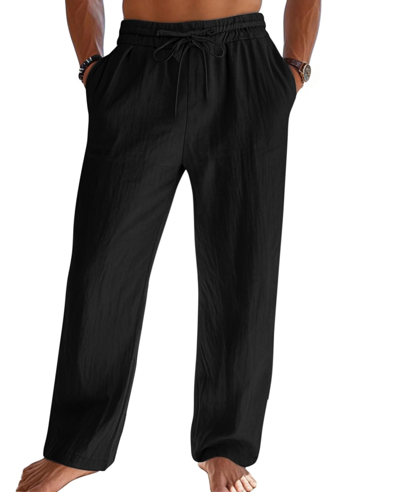 Bryce Men's Cotton Linen Drawstring Trousers – Loose Fit Casual Summer Pants