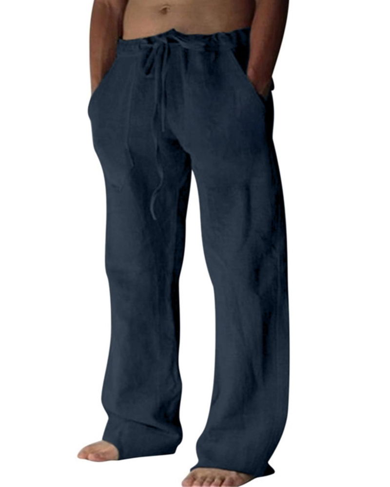 Carter Men's Cotton Linen Drawstring Trousers – Loose Fit Casual Summer Pants