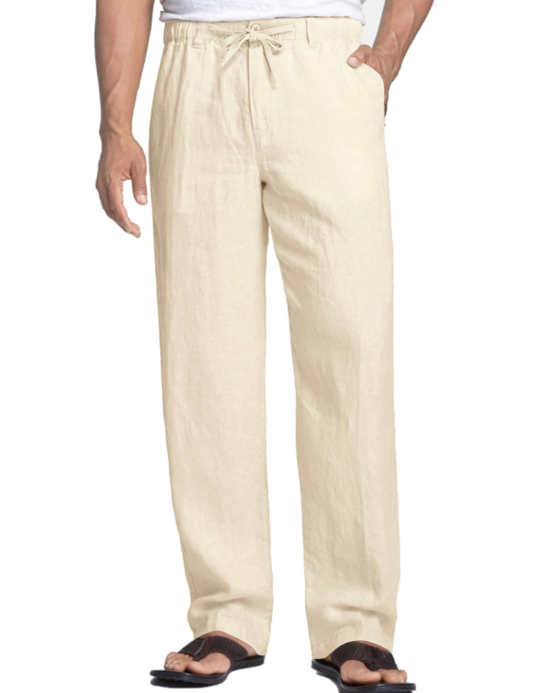 Hayden Men's Linen Blend Drawstring Trousers – Elastic Waist Casual Summer Pants