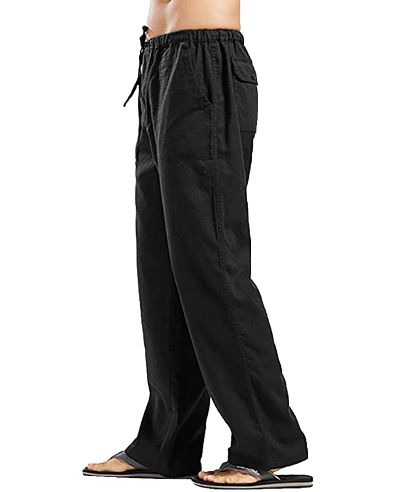 Mitchell Men's Linen Drawstring Trousers – Elastic Waist Straight Leg Casual Pants