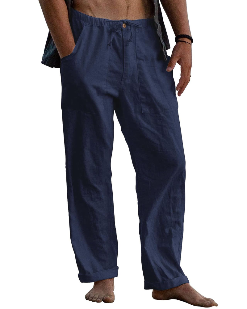 Callan Men's Cotton Linen Trousers – Elastic Waist Casual Summer Pants with Pockets