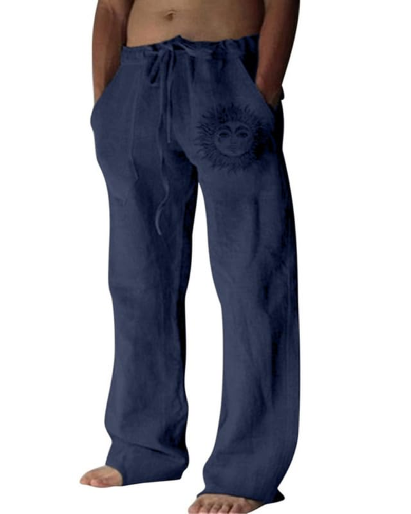 Dillon Men's Cotton Linen Drawstring Trousers – Casual Loose Fit Summer Pants