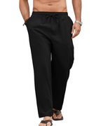 Brennan Men's Cotton Linen Drawstring Trousers – Elastic Waist Casual Summer Pants