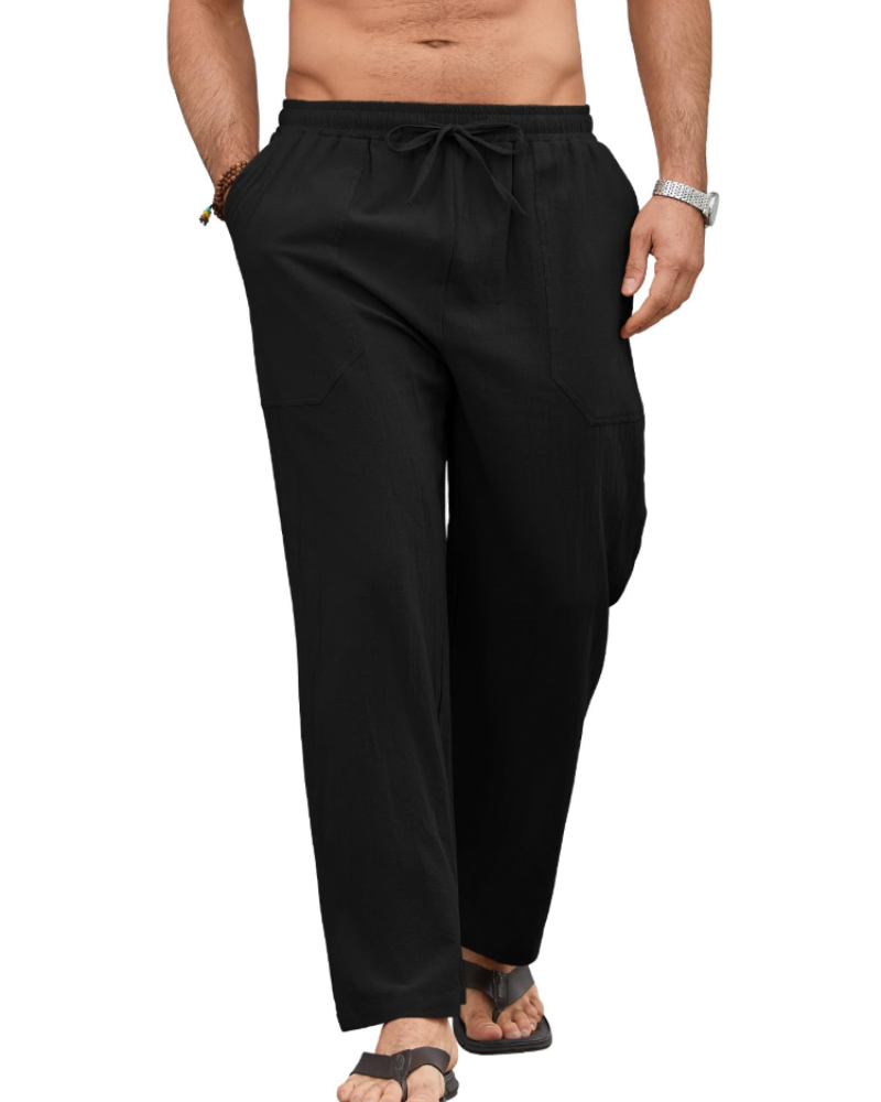Brennan Men's Cotton Linen Drawstring Trousers – Elastic Waist Casual Summer Pants