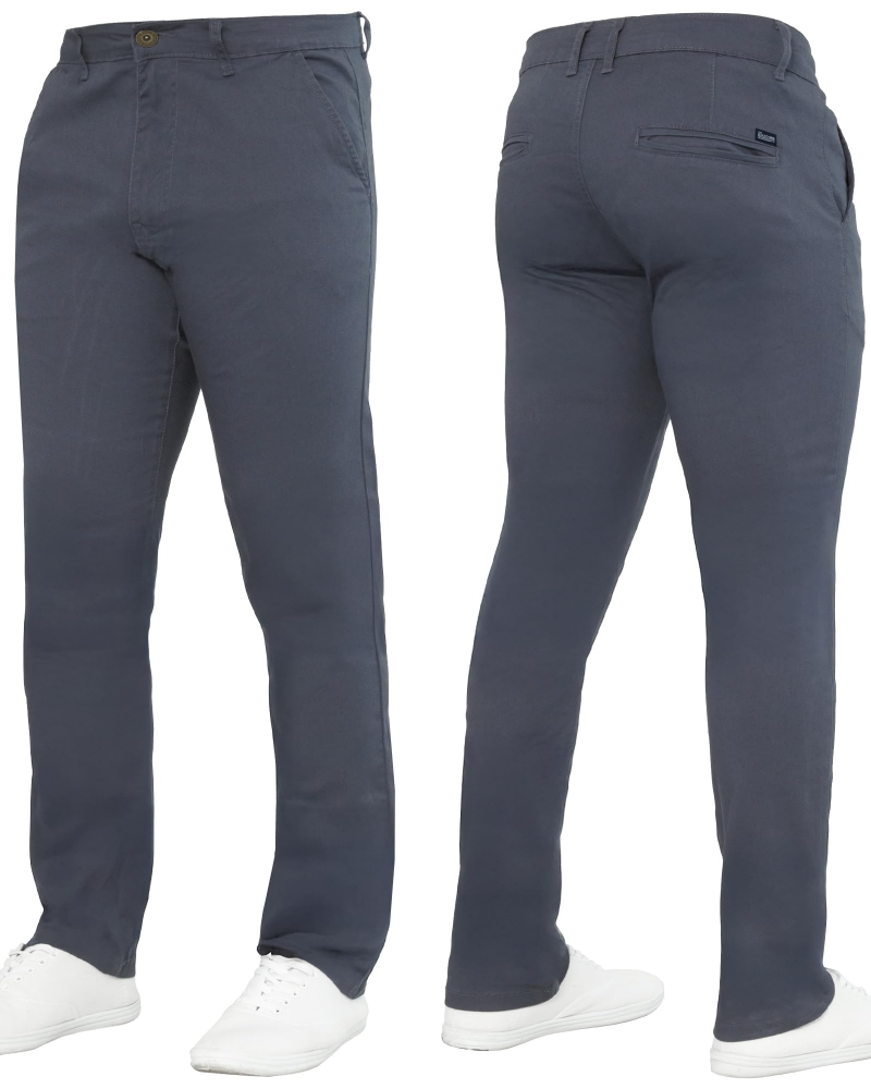 Declan Men's Slim Fit Chino Trousers – Stretch Cotton Zip-Fly Casual Pants