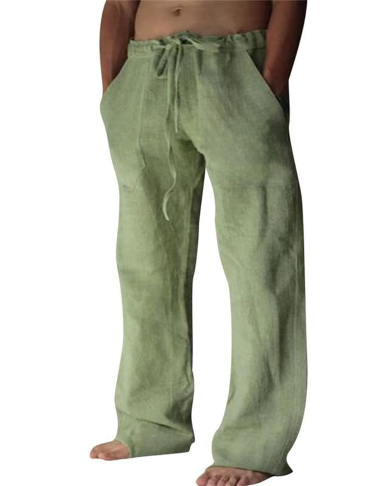 Carter Men's Cotton Linen Drawstring Trousers – Loose Fit Casual Summer Pants