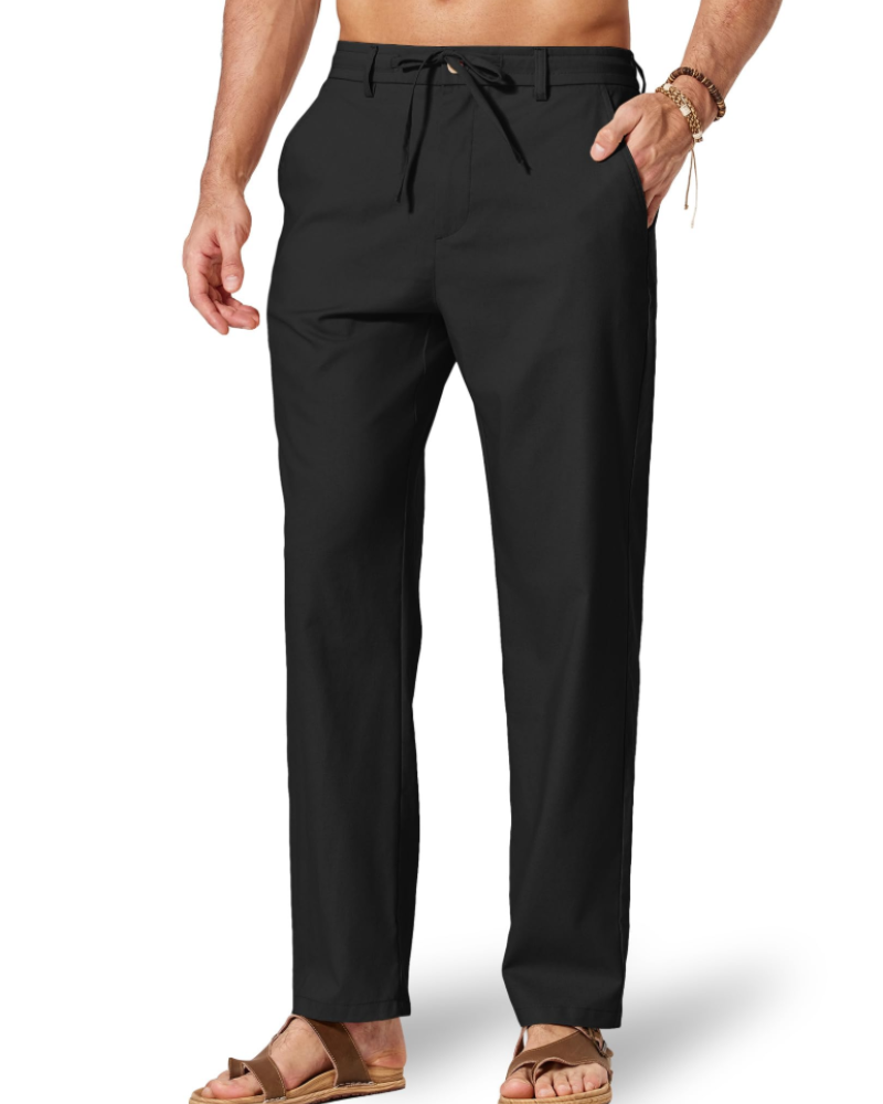 Gareth Men's Cotton Linen Drawstring Trousers – Elastic Waist Casual Summer Pants