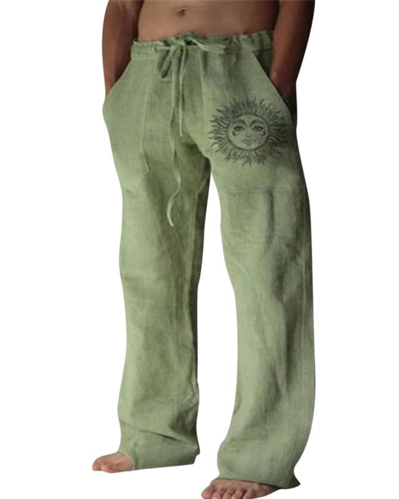 Dillon Men's Cotton Linen Drawstring Trousers – Casual Loose Fit Summer Pants