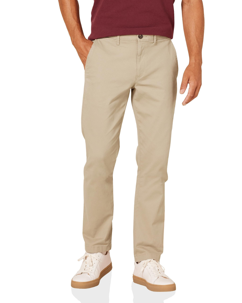 Gavin Men's Slim Fit Chino Trousers – Stretch Cotton Khaki Zip-Fly Casual Pants