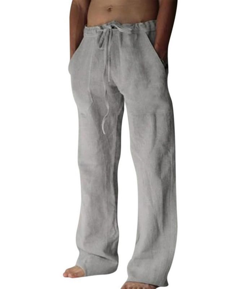 Carter Men's Cotton Linen Drawstring Trousers – Loose Fit Casual Summer Pants