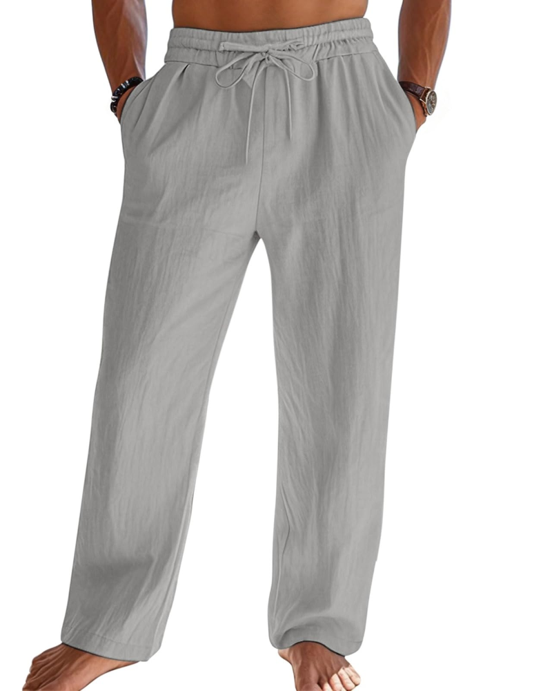 Bryce Men's Cotton Linen Drawstring Trousers – Loose Fit Casual Summer Pants