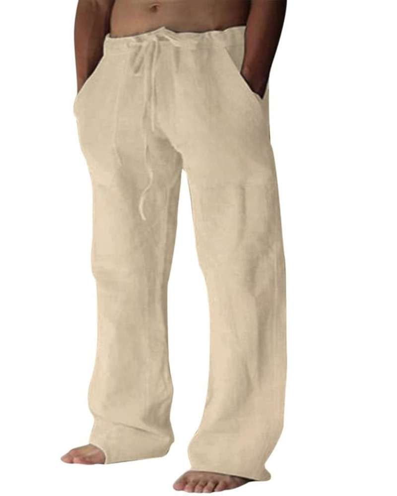 Carter Men's Cotton Linen Drawstring Trousers – Loose Fit Casual Summer Pants