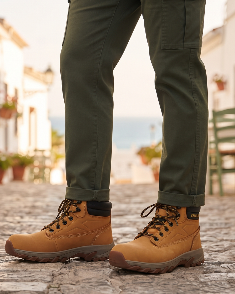 Dylan Men's Leather Safety Boots – SB P SRA Steel Toe Work Boots with Steel Midsole