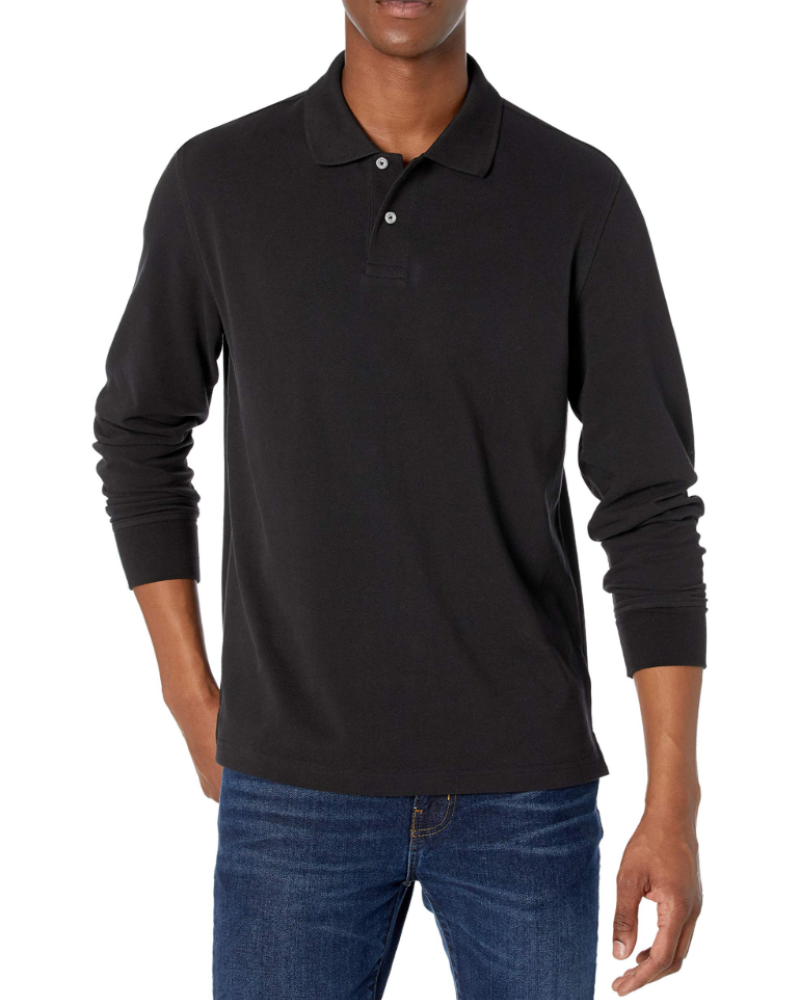Nathan Men's Long Sleeve Polo Shirt – 100% Cotton Pique Slim Fit Polo