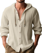 Tristan Men's Hooded Linen Shirt – Long Sleeve Button-Front Casual Summer Top