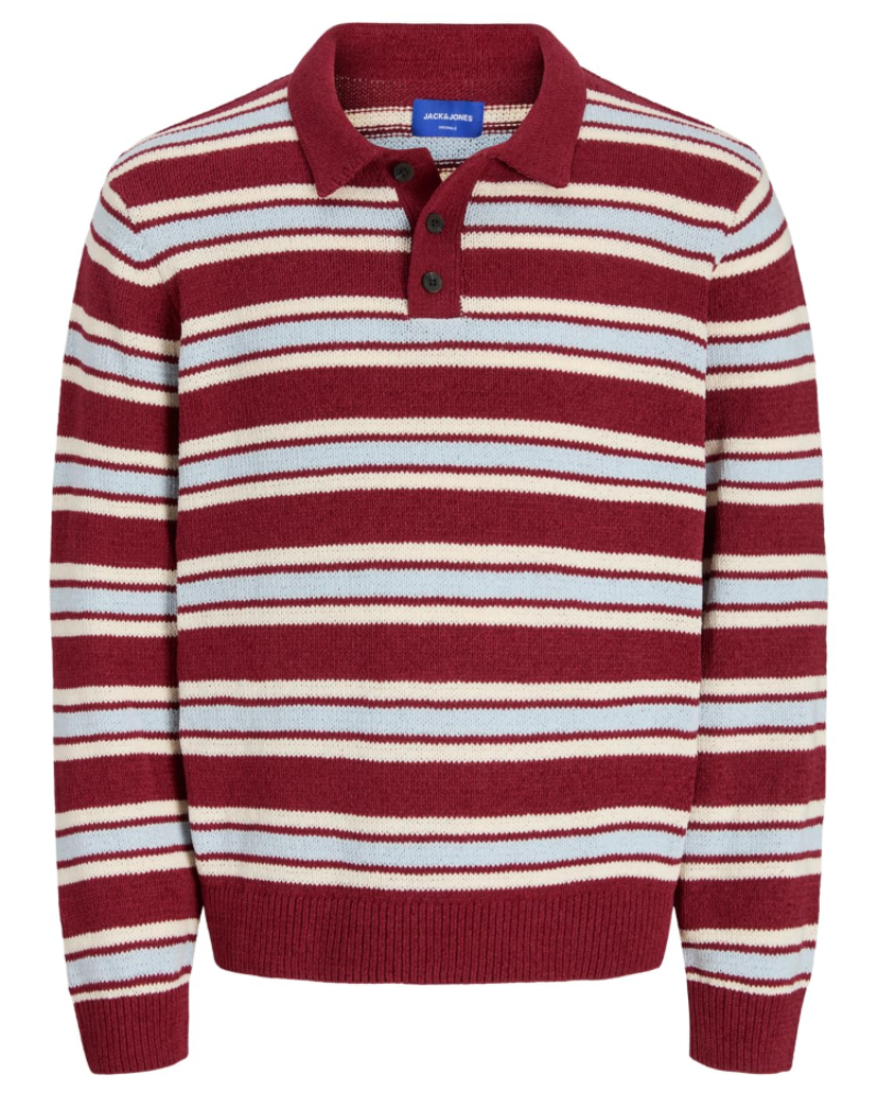 Elliot Men's Knitted Polo Shirt – Striped Loose Fit Long Sleeve Polo