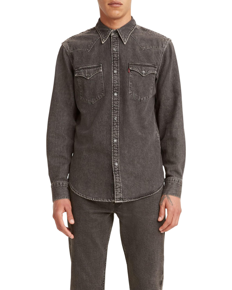 Spencer Men's Denim Western Shirt – Long Sleeve Button-Up with Chest Pockets