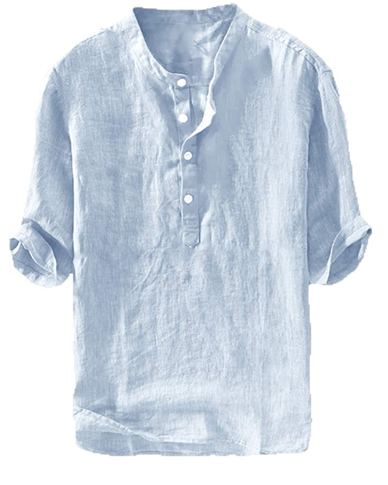 Nolan Men's Henley Shirt – Cotton Linen 3/4 Sleeve Regular Fit Tunic Top