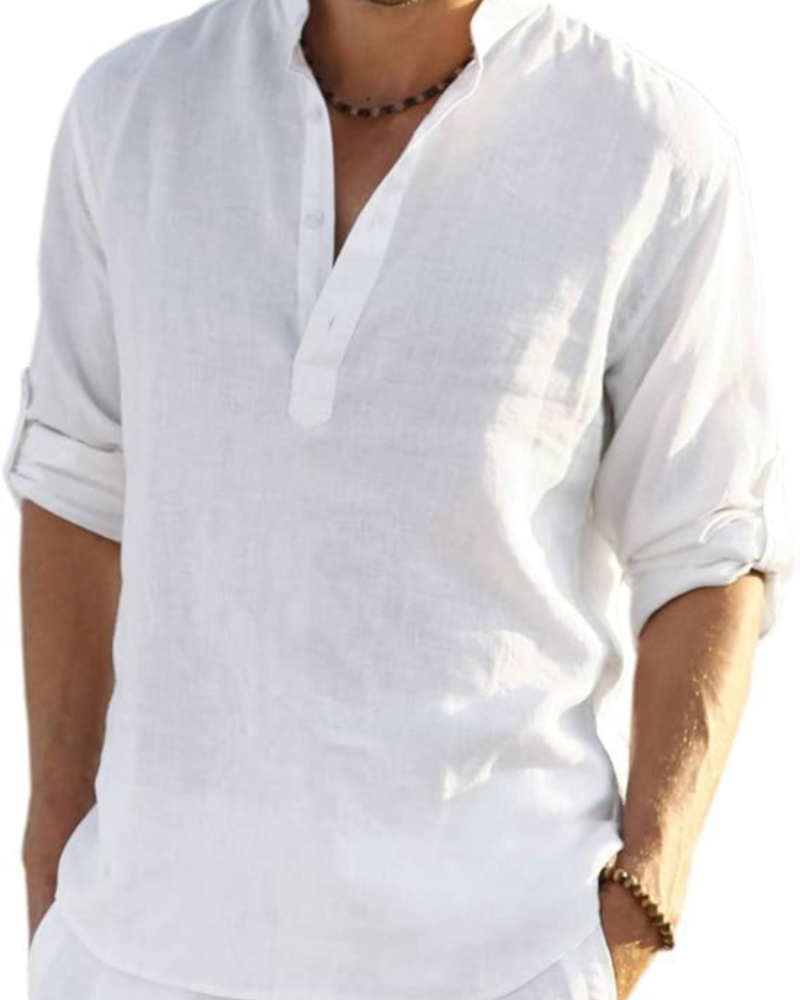 Owen Men's Linen Henley Shirt – Long Sleeve Cotton Blend Casual Top