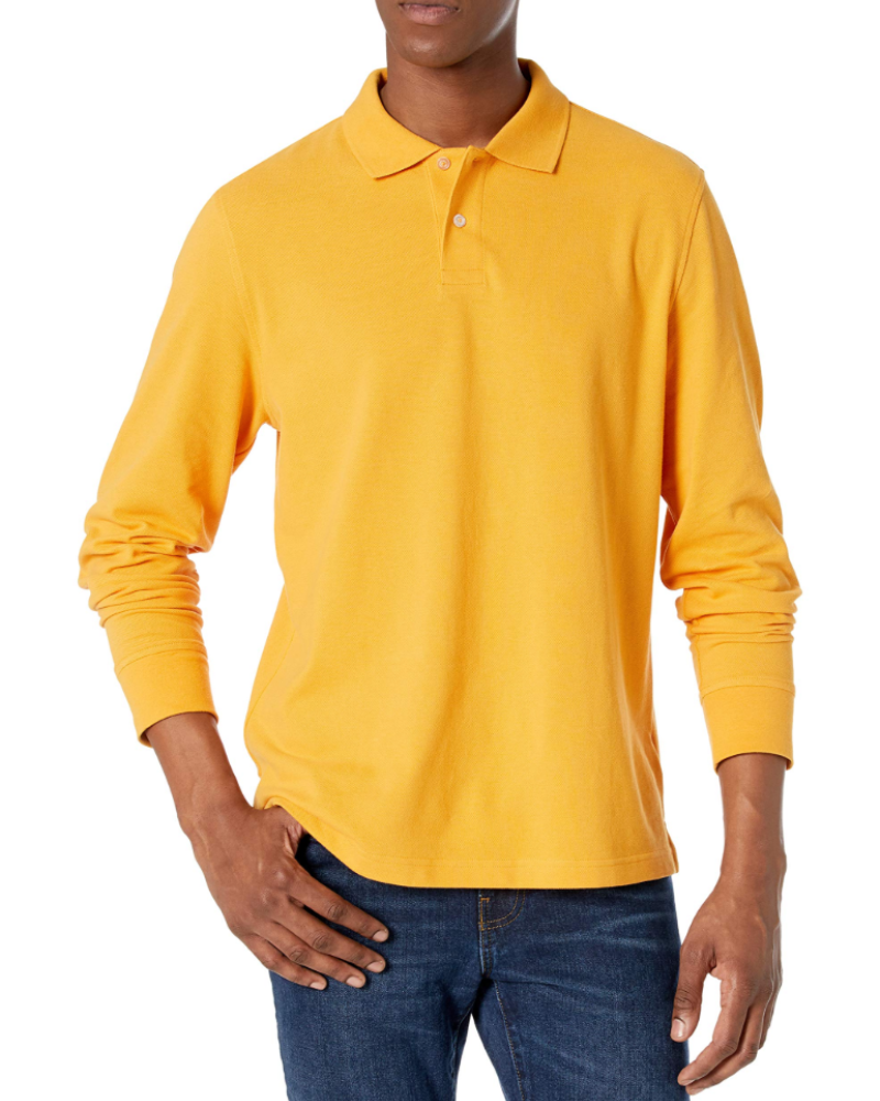 Nathan Men's Long Sleeve Polo Shirt – 100% Cotton Pique Slim Fit Polo