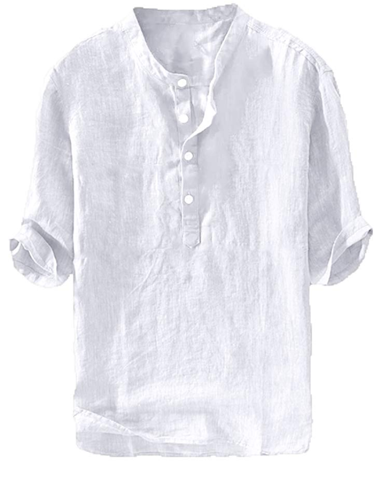 Nolan Men's Henley Shirt – Cotton Linen 3/4 Sleeve Regular Fit Tunic Top