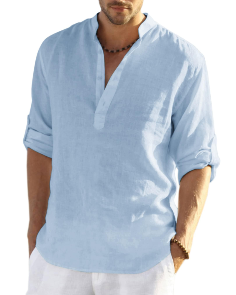 Owen Men's Linen Henley Shirt – Long Sleeve Cotton Blend Casual Top
