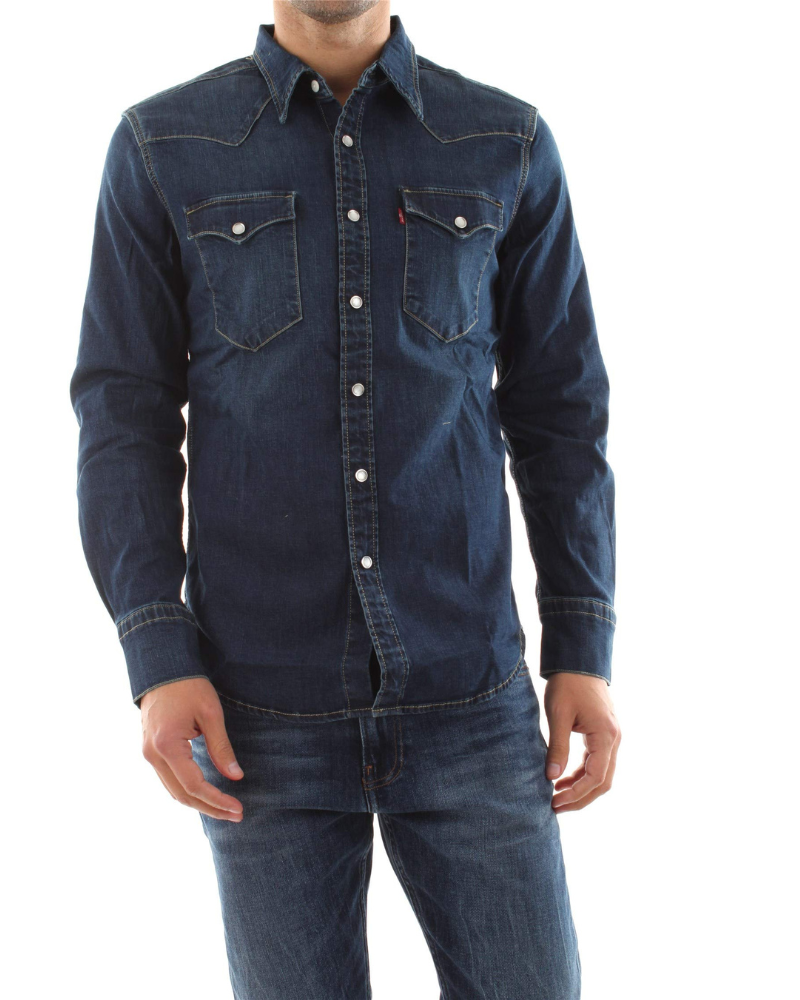 Spencer Men's Denim Western Shirt – Long Sleeve Button-Up with Chest Pockets