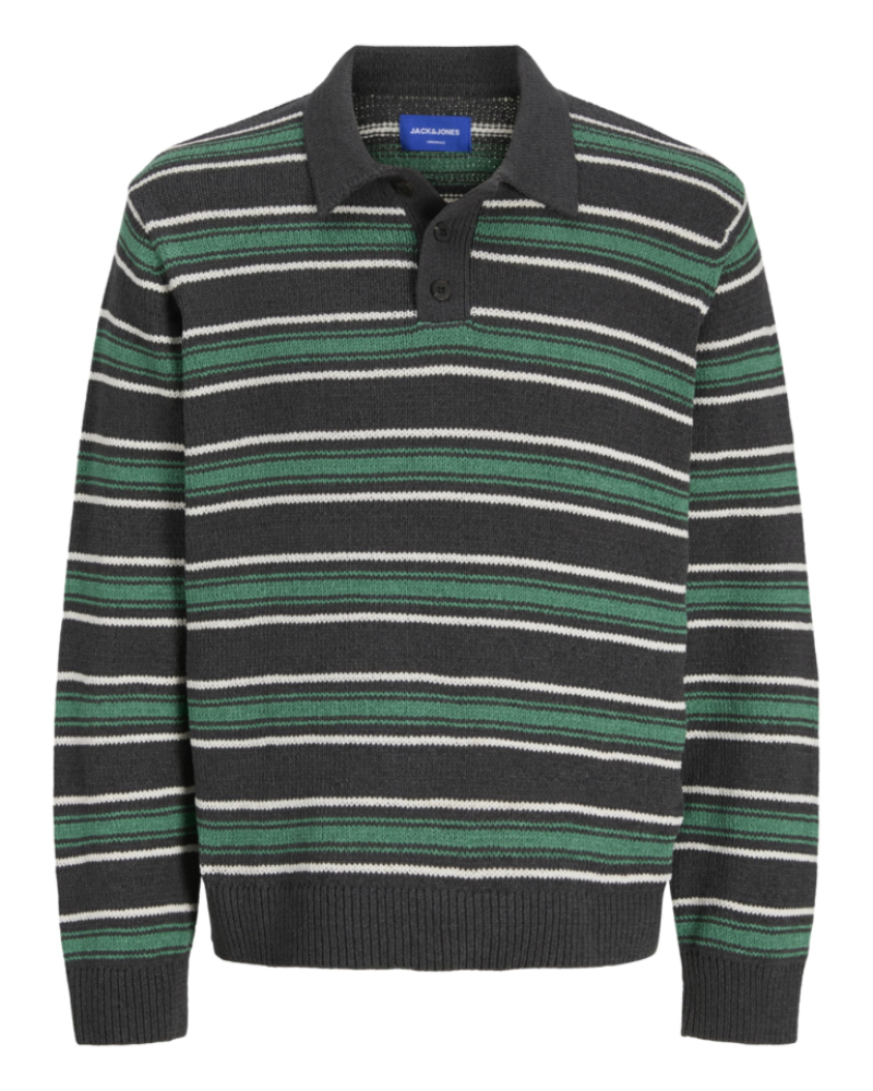 Elliot Men's Knitted Polo Shirt – Striped Loose Fit Long Sleeve Polo