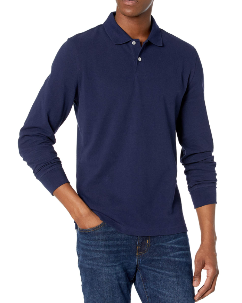 Nathan Men's Long Sleeve Polo Shirt – 100% Cotton Pique Slim Fit Polo