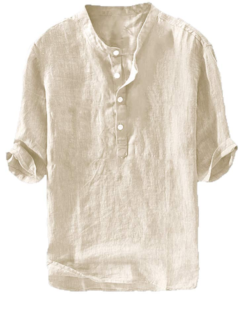 Nolan Men's Henley Shirt – Cotton Linen 3/4 Sleeve Regular Fit Tunic Top