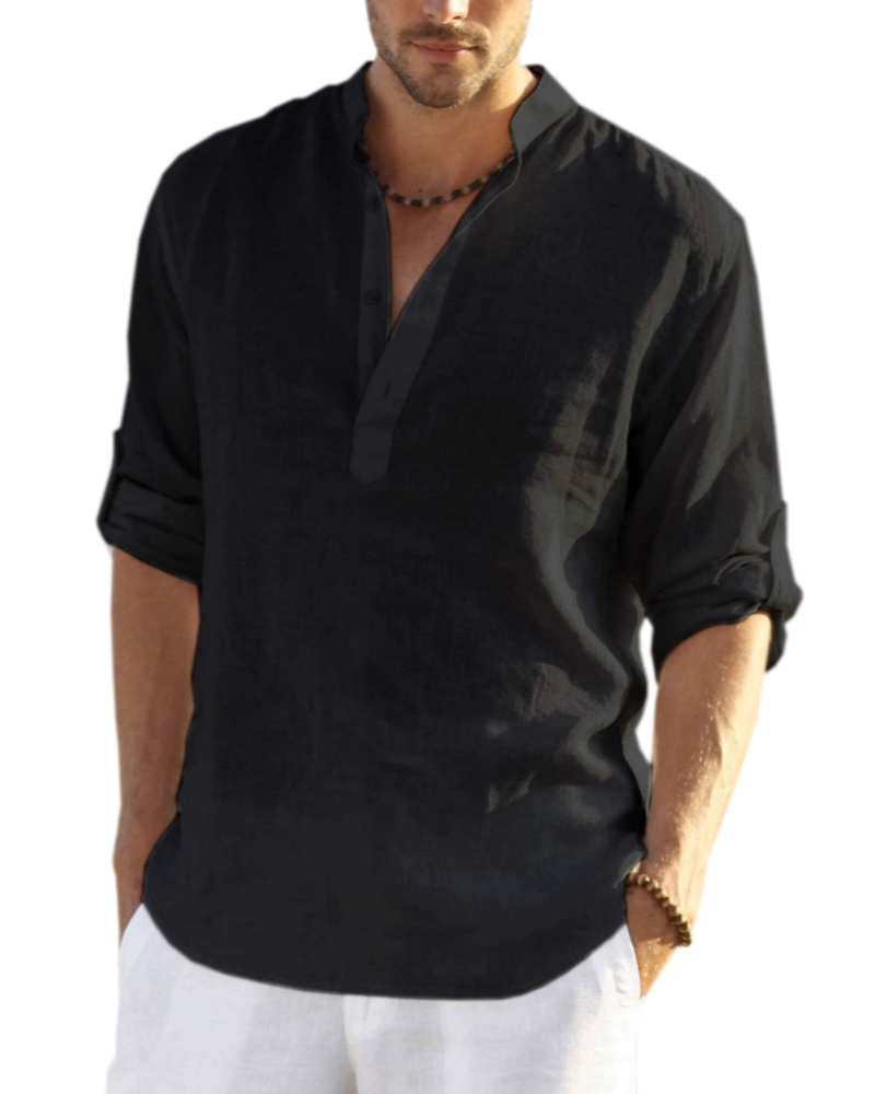 Owen Men's Linen Henley Shirt – Long Sleeve Cotton Blend Casual Top