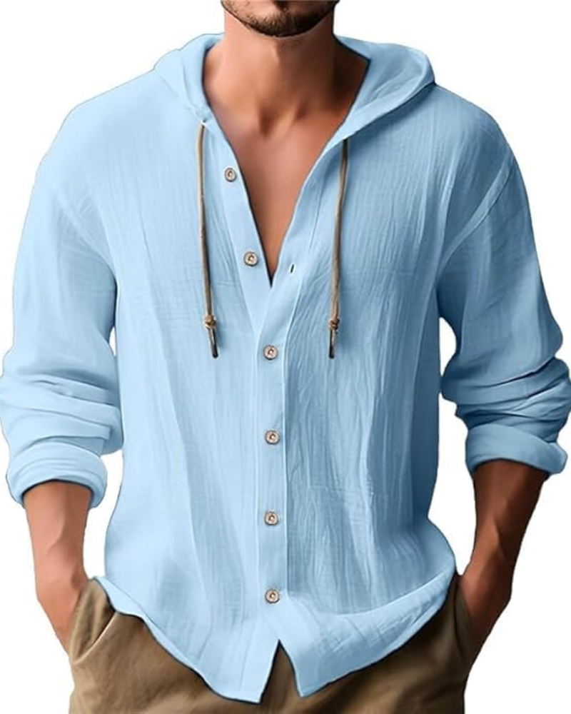 Tristan Men's Hooded Linen Shirt – Long Sleeve Button-Front Casual Summer Top
