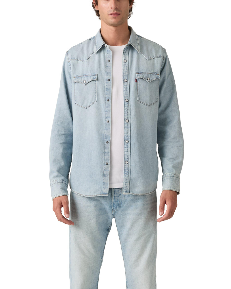 Spencer Men's Denim Western Shirt – Long Sleeve Button-Up with Chest Pockets