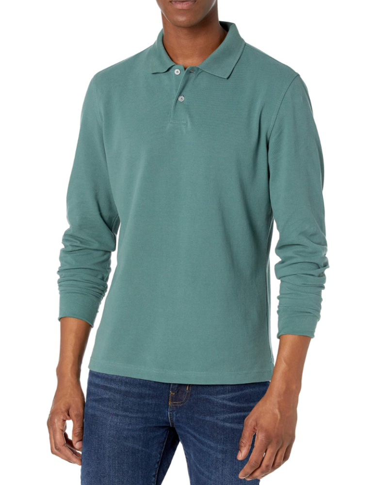Nathan Men's Long Sleeve Polo Shirt – 100% Cotton Pique Slim Fit Polo