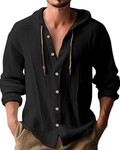 Tristan Men's Hooded Linen Shirt – Long Sleeve Button-Front Casual Summer Top