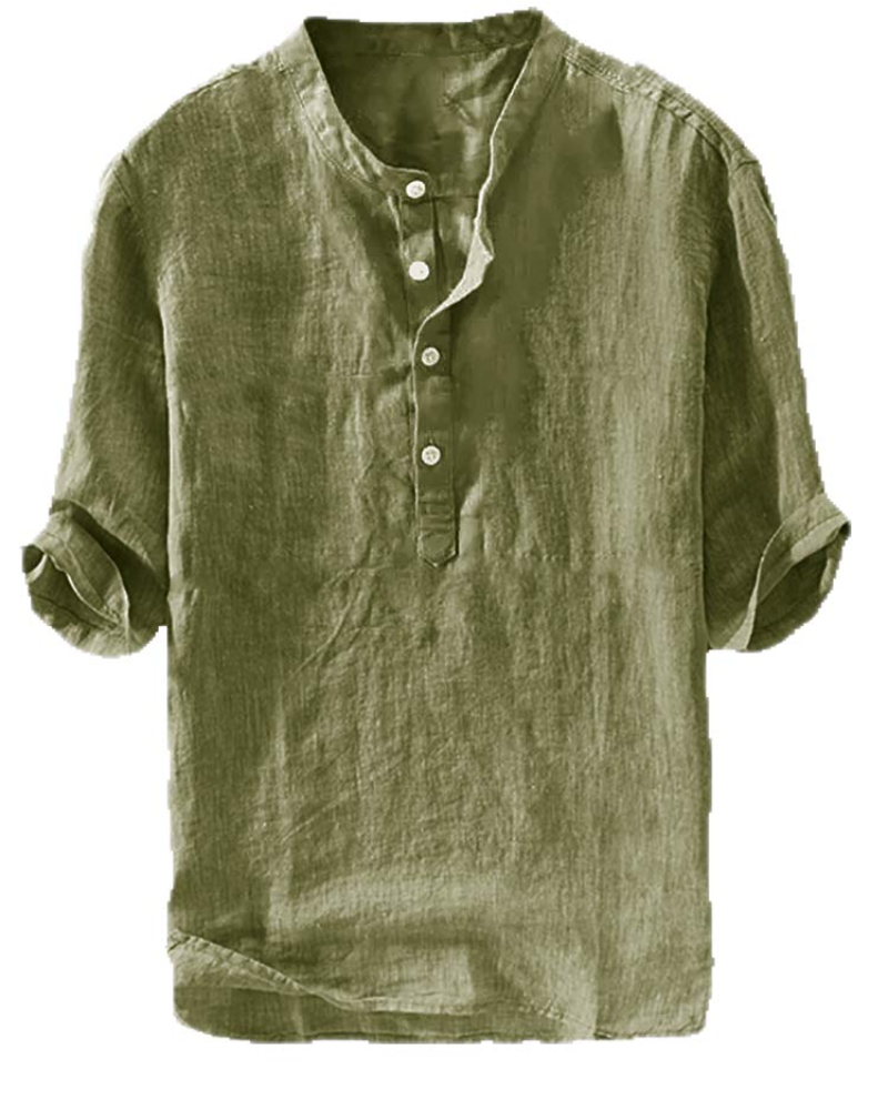 Nolan Men's Henley Shirt – Cotton Linen 3/4 Sleeve Regular Fit Tunic Top