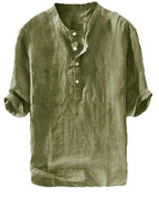 Nolan Men's Henley Shirt – Cotton Linen 3/4 Sleeve Regular Fit Tunic Top